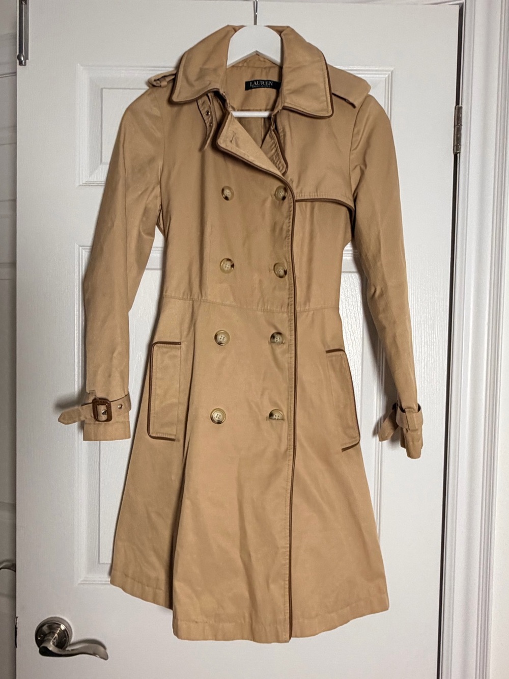 Lauren Ralph Lauren Tan Double Breasted Trench Coat XS Belted